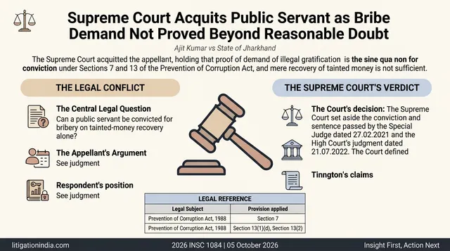 Supreme Court Acquits Public Servant as Bribe Demand Not Proved Beyond Reasonable Doubt