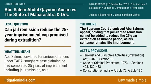 Abu Salem Cannot Claim Jail Remission to Reduce 25-Year Extradition Commitment Period