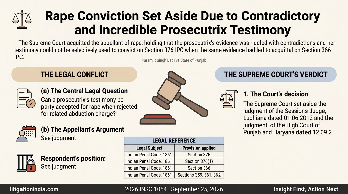 Rape Conviction Set Aside Due to Contradictory and Incredible Prosecutrix Testimony