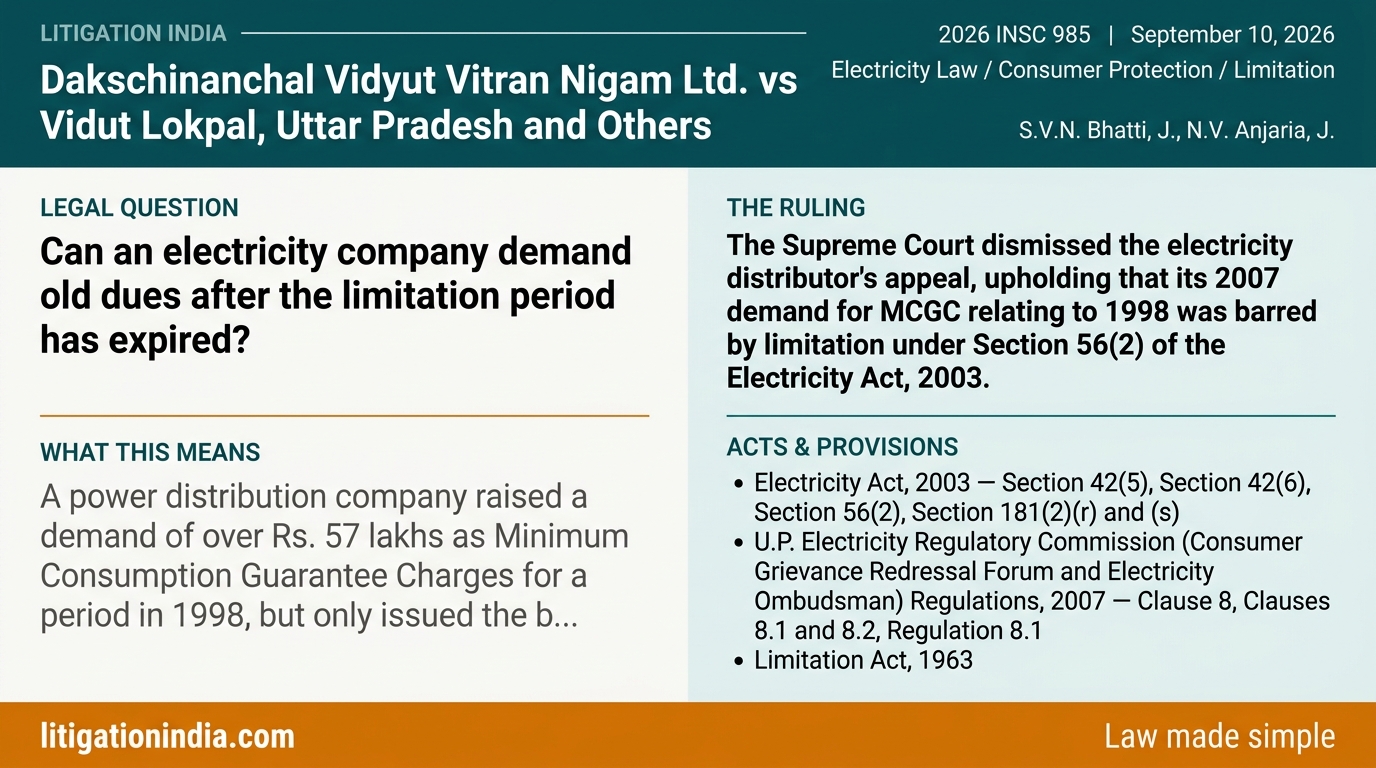 Electricity distributor's time-barred MCGC demand rightly set aside by Ombudsman