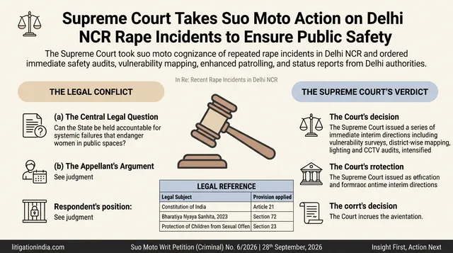 Supreme Court Takes Suo Moto Action on Delhi NCR Rape Incidents to Ensure Public Safety
