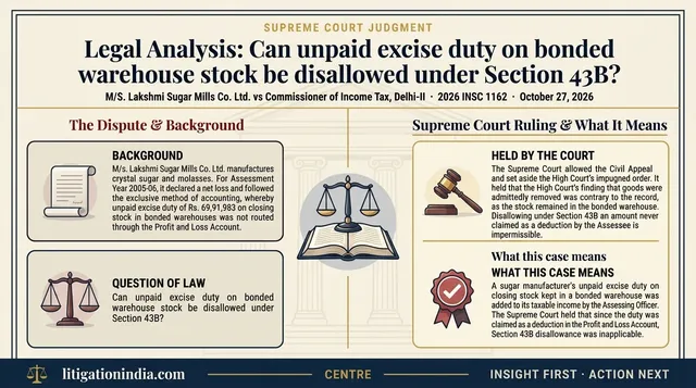 Unpaid Excise Duty on Bonded Stock Cannot Be Disallowed Under Section 43B