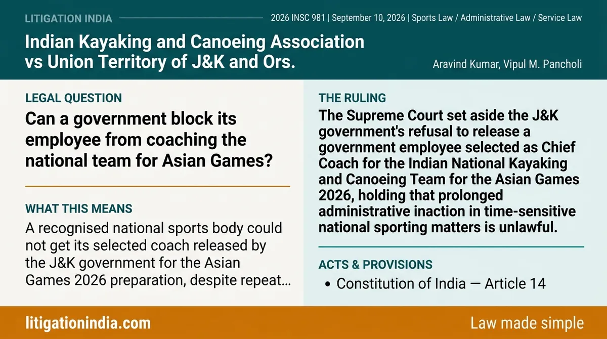 Indian Kayaking and Canoeing Association vs Union Territory of J&K and Ors. — infographic summary
