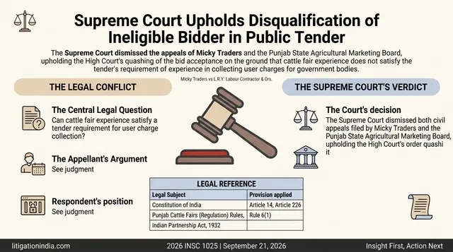 Supreme Court Upholds Disqualification of Ineligible Bidder in Public Tender