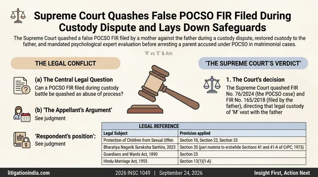Supreme Court Quashes False POCSO FIR Filed During Custody Dispute and Lays Down Safeguards