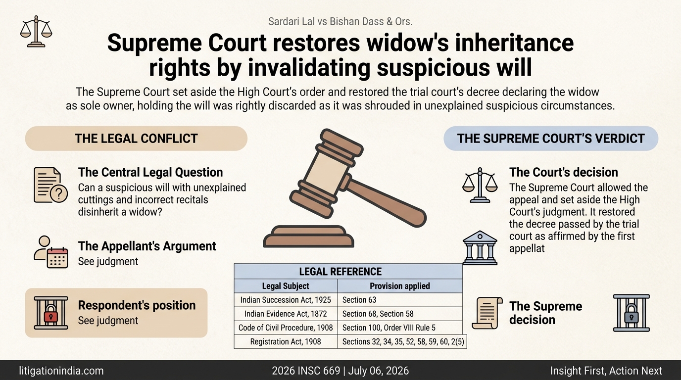Supreme Court restores widow's inheritance rights by invalidating suspicious will