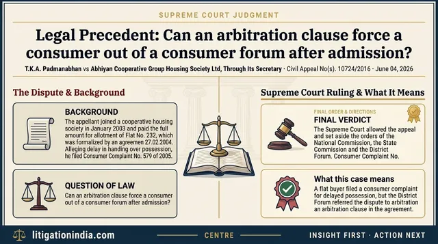 Arbitration Clause Cannot Override Admitted Consumer Complaint: Supreme Court
