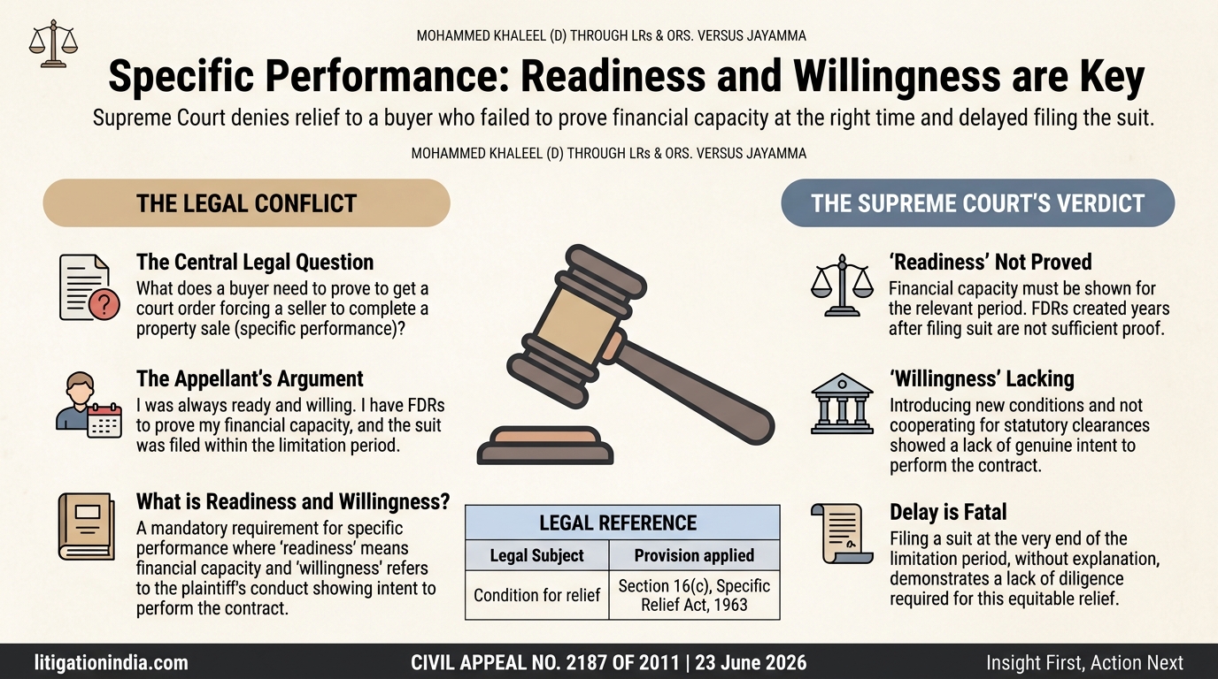 MOHAMMED KHALEEL (D) THROUGH LRs & ORS. VERSUS JAYAMMA — infographic summary