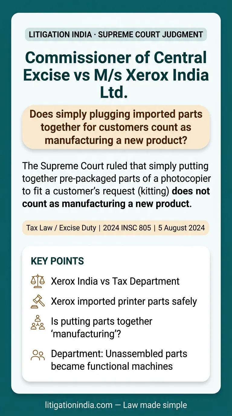 Commissioner of Central Excise vs M/s Xerox India Ltd. — infographic summary
