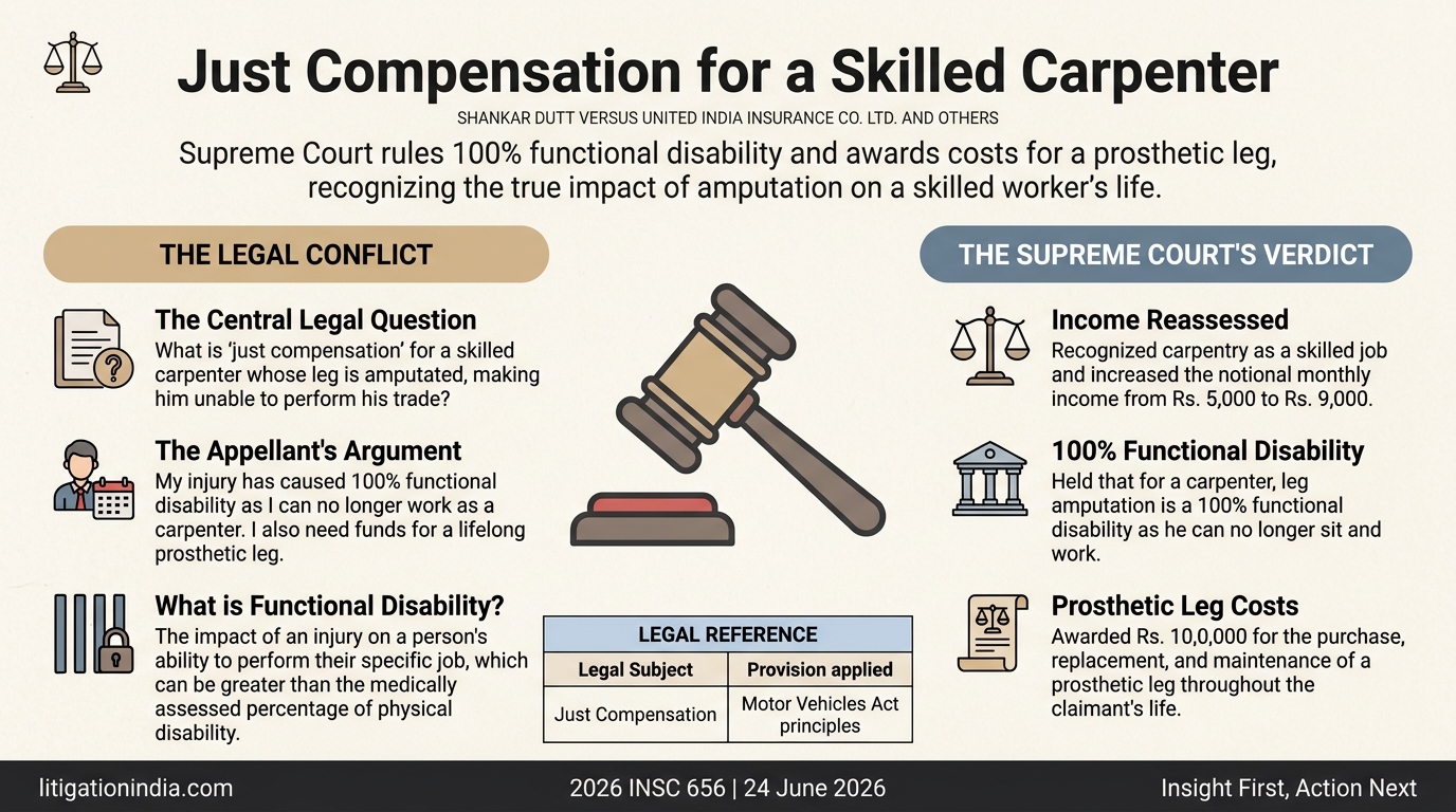 Supreme Court awards 100% functional disability and cost of prosthetic leg to carpenter