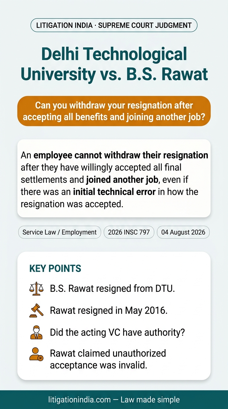 Delhi Technological University vs. B.S. Rawat — infographic summary