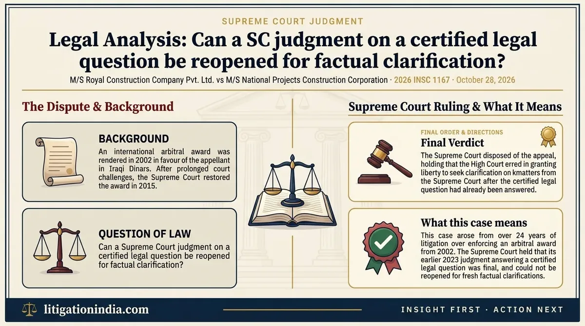 M/S Royal Construction Company Pvt. Ltd. vs M/S National Projects Construction Corporation — infographic summary