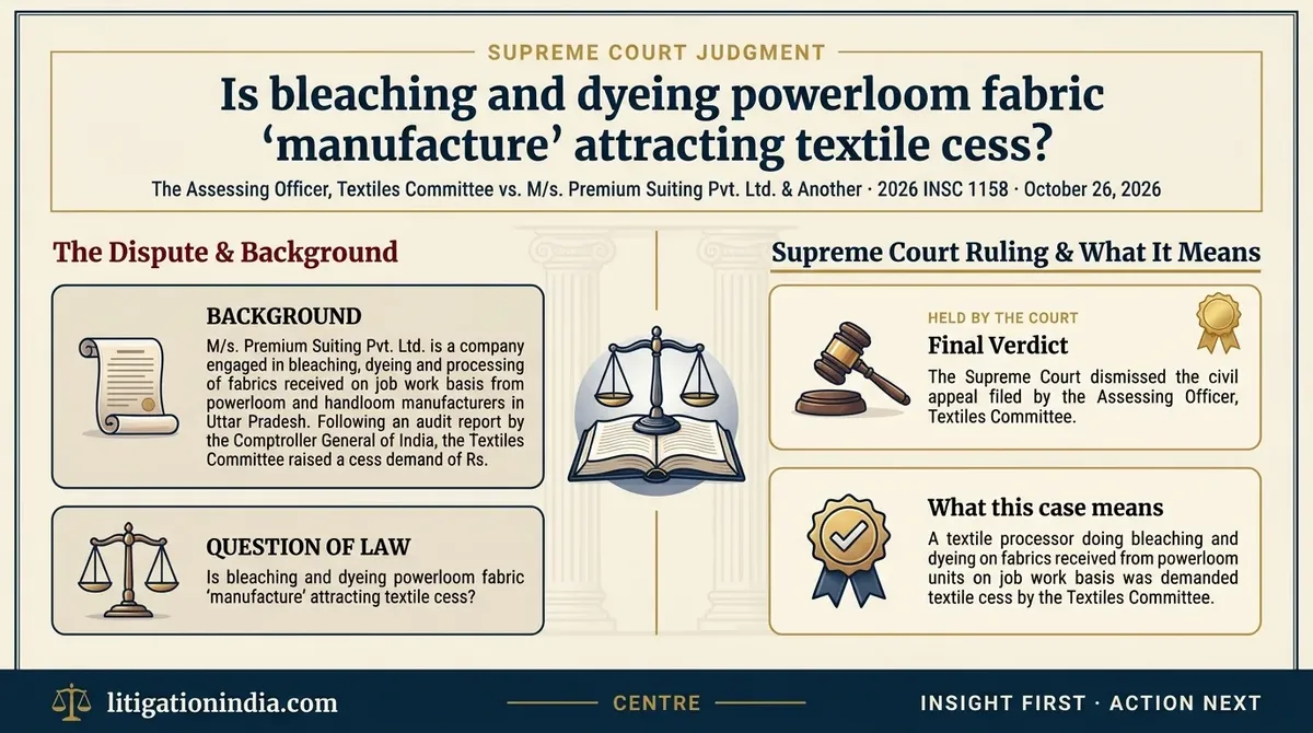 The Assessing Officer, Textiles Committee vs. M/s. Premium Suiting Pvt. Ltd. & Another — infographic summary