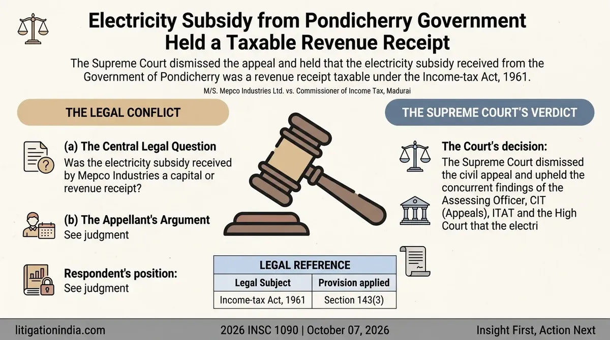 M/S. Mepco Industries Ltd. vs. Commissioner of Income Tax, Madurai — infographic summary