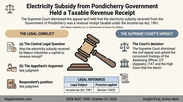 Electricity Subsidy from Pondicherry Government Held a Taxable Revenue Receipt