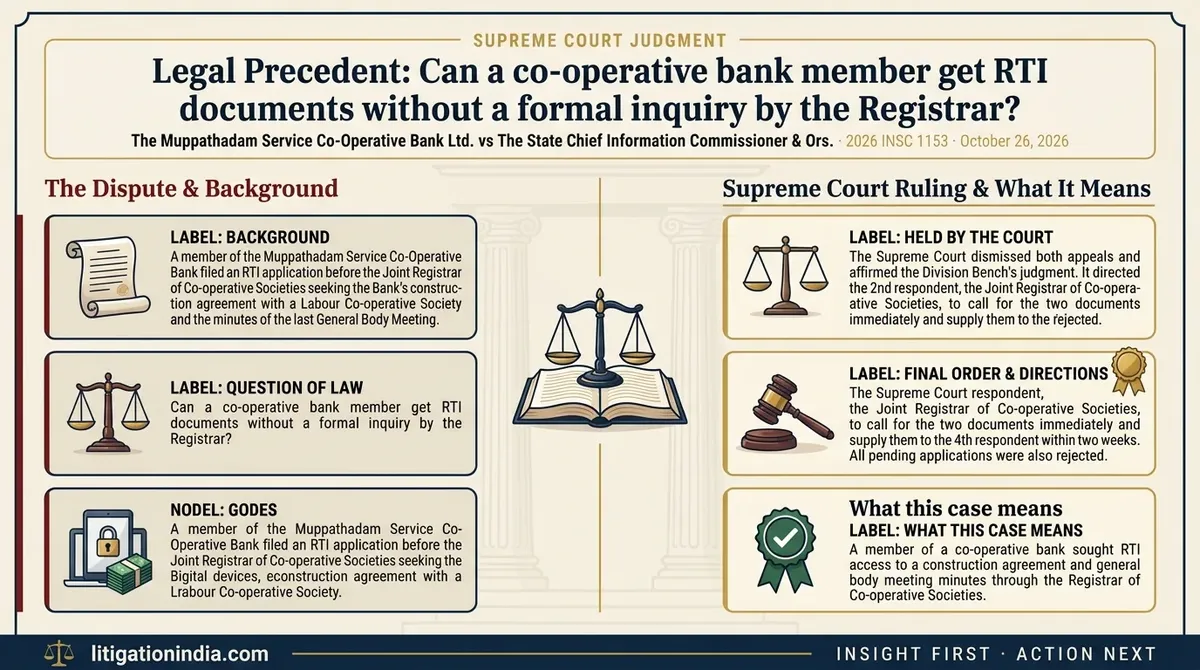 The Muppathadam Service Co-Operative Bank Ltd. vs The State Chief Information Commissioner & Ors. — infographic summary
