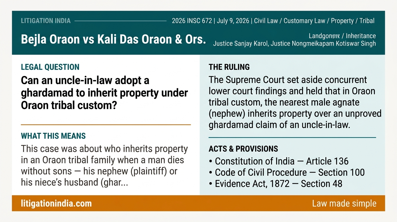 Bejla Oraon vs Kali Das Oraon & Ors. — infographic summary