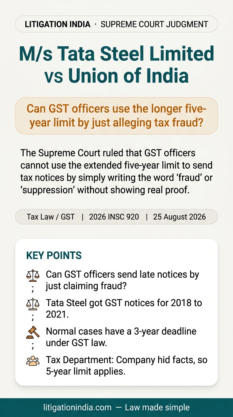 M/s Tata Steel Limited vs Union of India — infographic summary