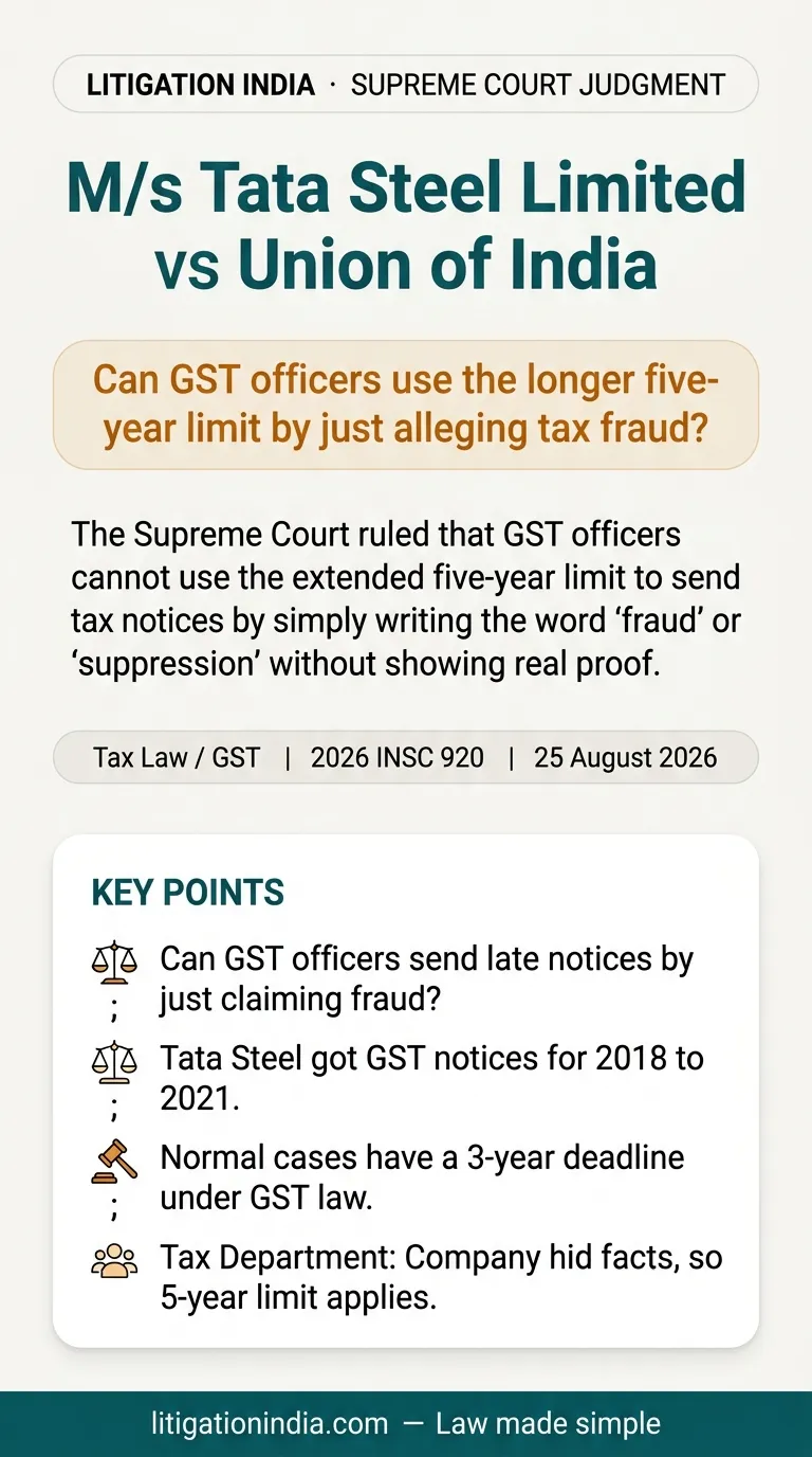 M/s Tata Steel Limited vs Union of India — infographic summary