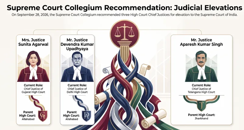 Supreme Court Collegium Recommends Three High Court Chief Justices for Elevation to Apex Court