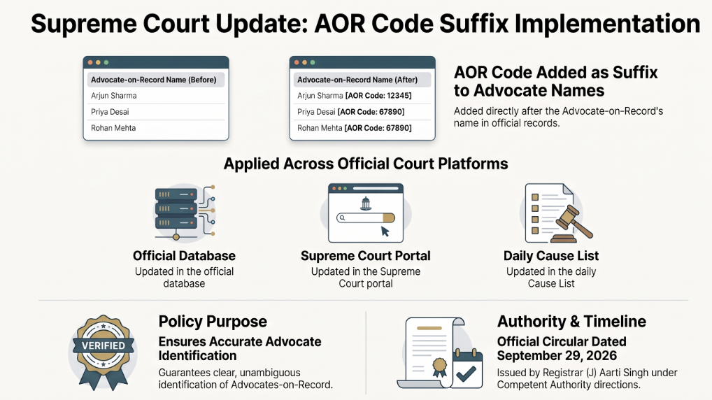 Supreme Court Incorporates AOR Code Suffix in Database and Cause List for Accurate Advocate Identification