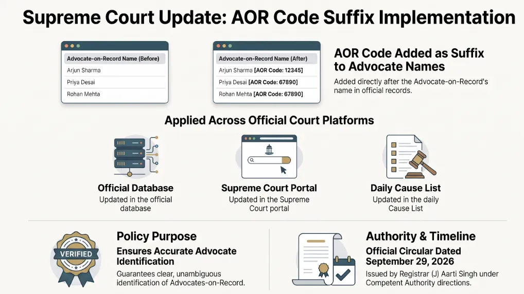 Supreme Court Incorporates AOR Code Suffix in Database and Cause List for Accurate Advocate Identification